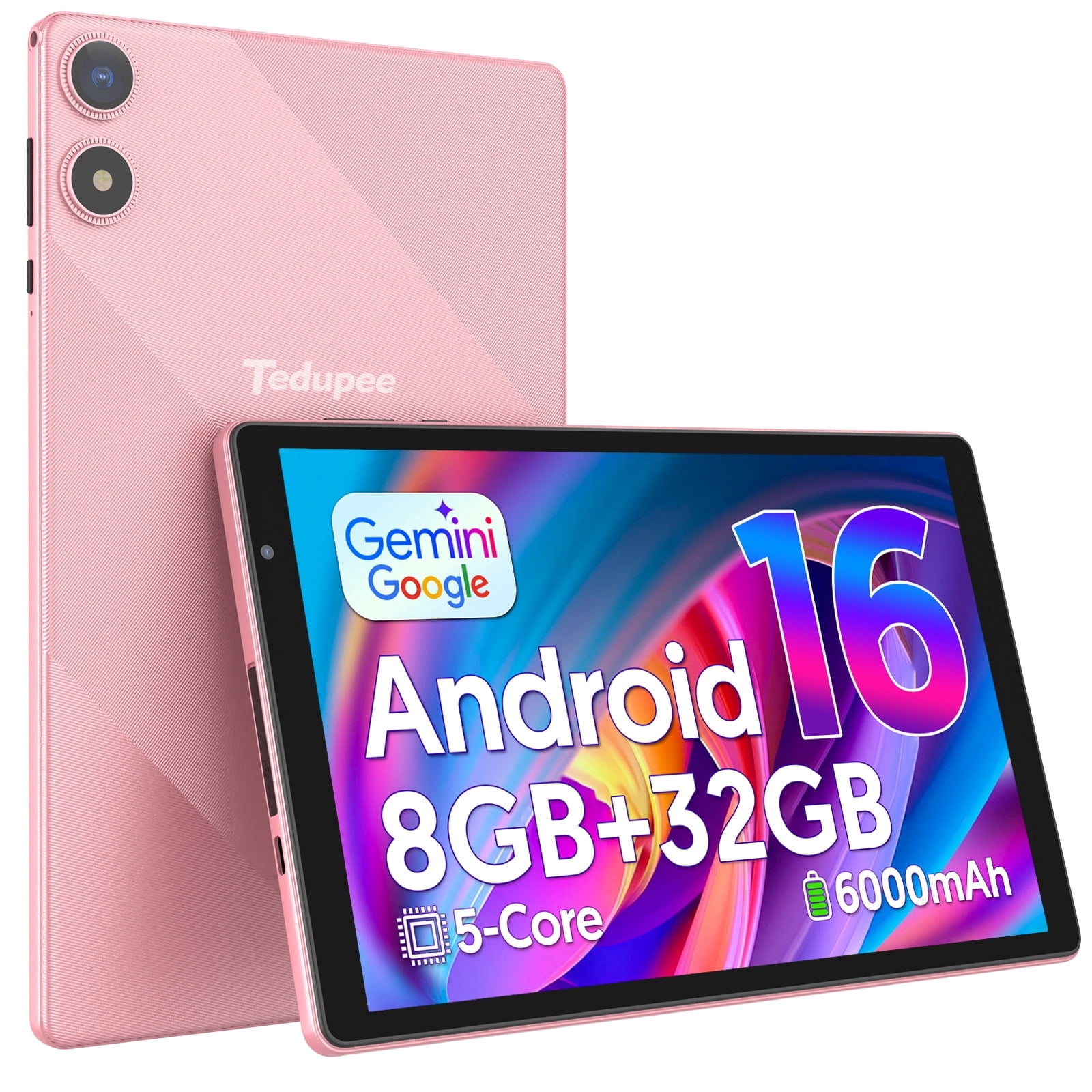 Android 16 Tablet, 10.1 inch, Five-core CPU, RAM 3GB, ROM 32GB (Up to 1TB), 800x1280 IPS, 5G WiFi 6, 2MP+2MP, 6000mAh--Pink