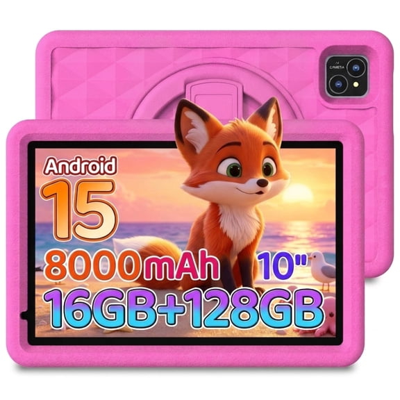 Tedpee 10.1 inch Kids Tablet, Android 15 Tablet with Case,Octa-core, 5G WiFi 6,8GB RAM+128GB ROM,8000mAh, 5MP+8MPDual Camera, Parent Control-Pink