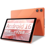 Android 16 Tablet 10.1 inch Tablet,8GB RAM 32GB ROM,WiFi 6,6000mAh Battery,1280 * 800 IPS Touch Screen,Metal Body,GMS Certified,Orange