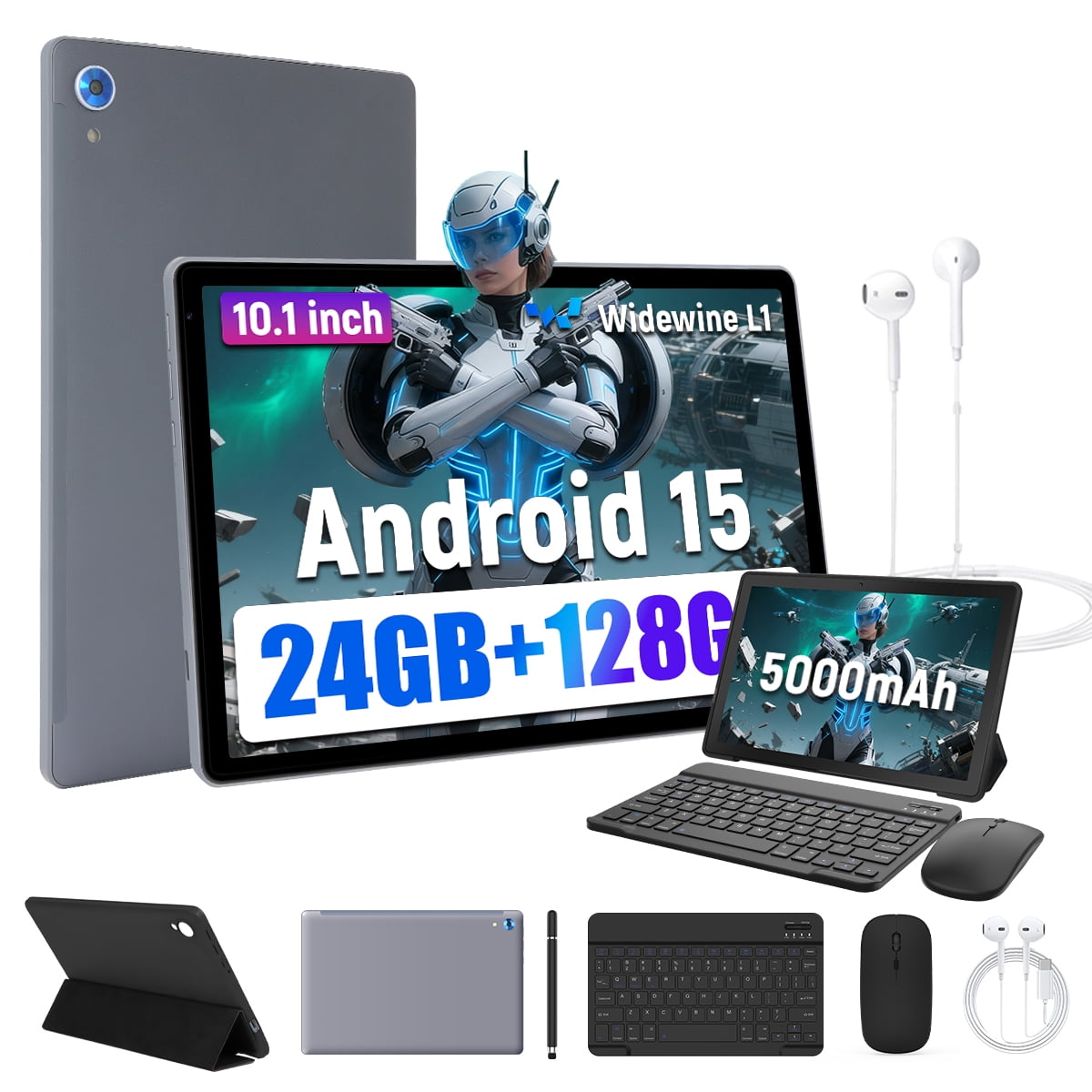 Android 15 Tablet 10 Inch, 24GB RAM+128GB ROM/ 1TB Expandable, 2.0