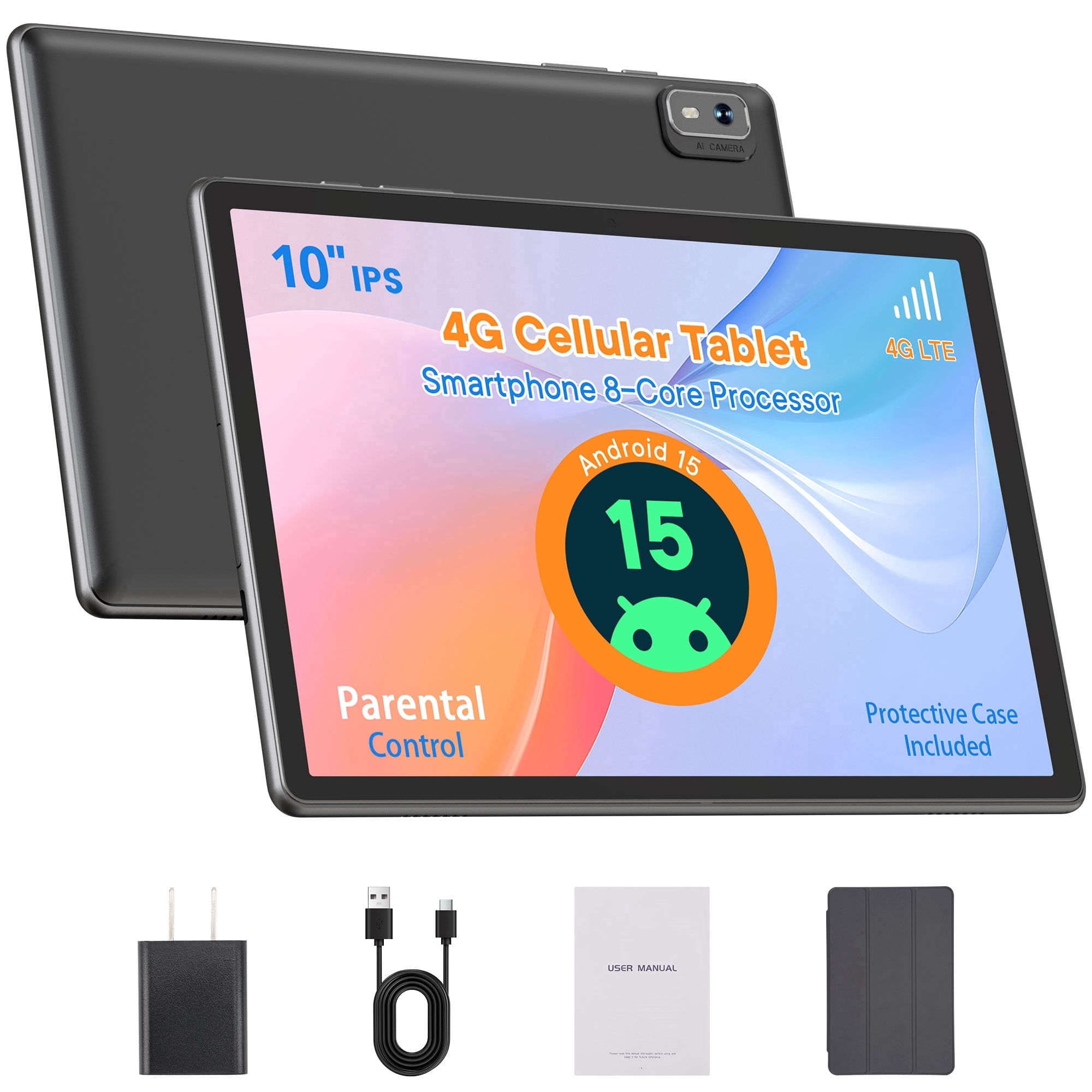 Android Tablet 10 inch, 4G LTE Tablet Unlocked with SIM Card Slot, MediaTek G80 Octa-Core,5G Dual-band WiFi, GPS,Parental Control, Cellular Tablet with Case
