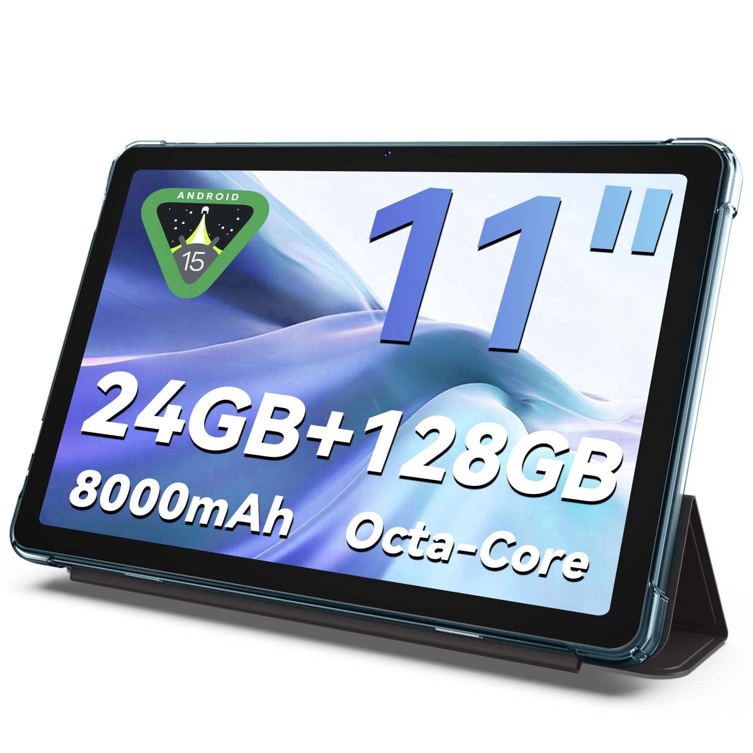 Android 15 Tablet, 11 inch 24GB RAM + 128GB ROM 1TB Expand, Octa-Core Tablet with GPS, 8000mAh, 1280x800 FHD Display, 5MP+8MP Dual Camera, WiFi, Bluetooth, GPS,Includes protective case