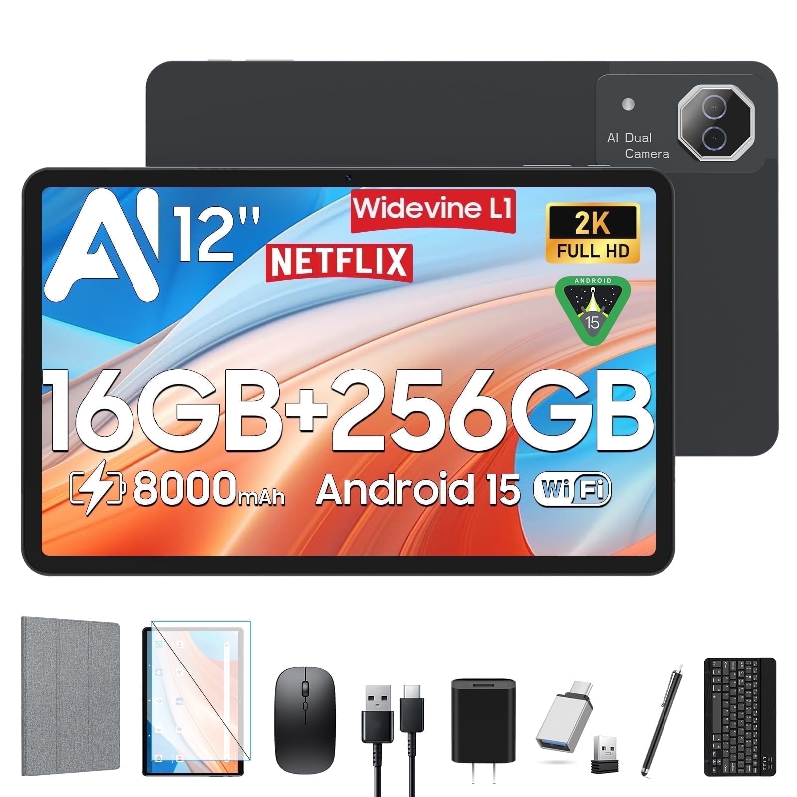 Android 15 タブレット 12インチ 256GB 12 inch Tablet,Android 15 Tablets with 256GB ROM,Helio G99