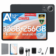 12 inch Tablet,Android 15 Tablets with 256GB ROM,Helio G99 Octa-Core for Gaming,5G WiFi Tableta,2K Display,2TB Expand,8000mAh,Quad Speaker,Dual Camera,AI,Widevine L1,GPS,Android Tablet with Keyboard