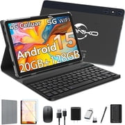 Android 15 Tablet,128GB ROM 20GB RAM,10inch 4G Phone Tablet,5G WiFi+Cellular, Octa-Core, Dual Camera, GPS, BT 5.0,1TB Expand,FHD IPS,Incell Touch Screen,8000mAh, Face Unlock,Tablet with Keyboard