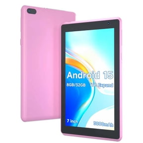 Android 15 Tablet 7 inch Tablets, 8GB RAM 32GB Storage 1TB Expand Quad-Core Processor Tablet PC, 1024 x 600 IPS HD Touch Screen, 2MP+5MP Dual Camera, 3000mAh Battery, WiFi, Bluetooth, GMS, Pink