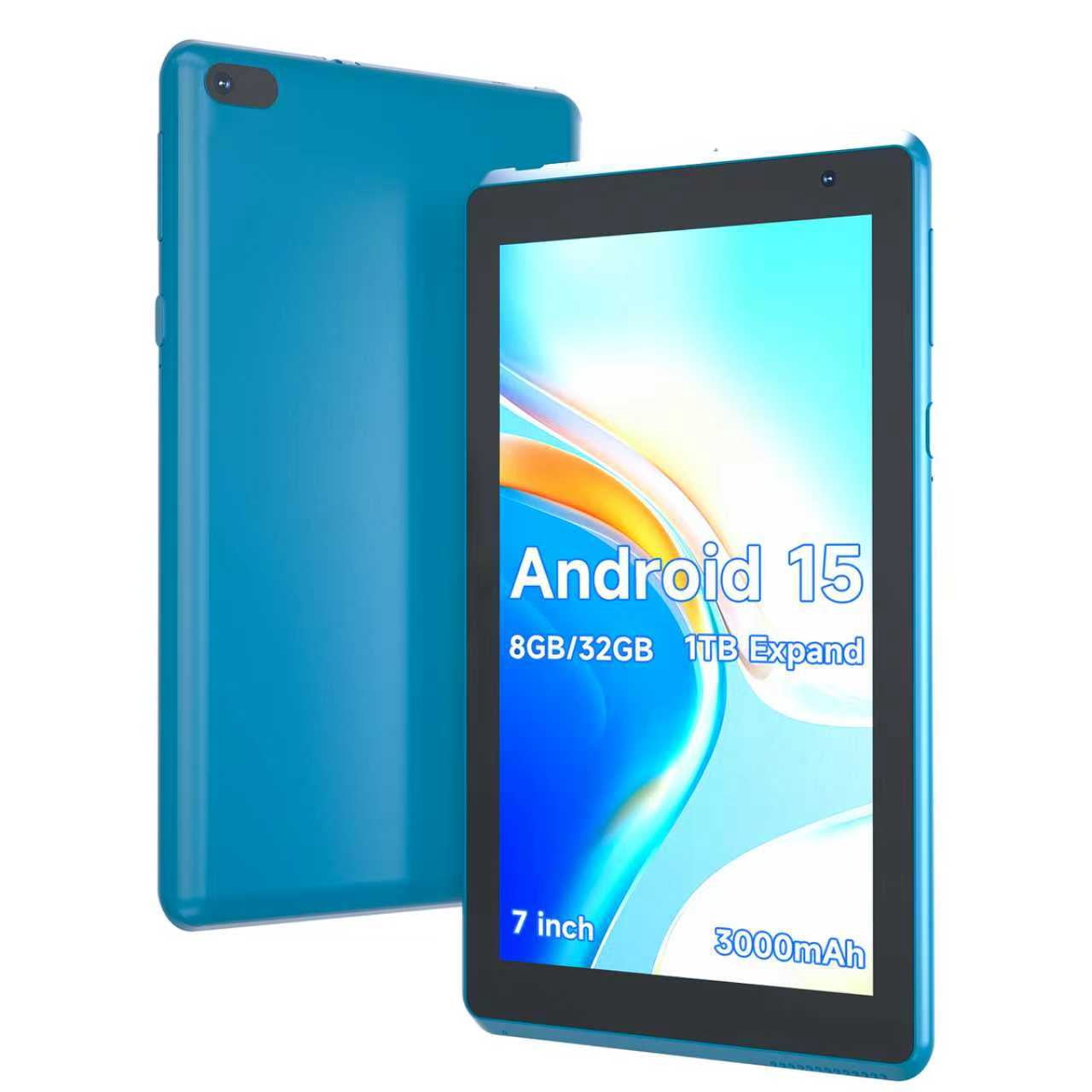 Android 15 Tablet 7 inch Tablets, 8GB RAM 32GB Storage 1TB Expand Quad-Core Processor Tablet PC, 1024 x 600 IPS HD Touch Screen, 2MP+5MP Dual Camera, 3000mAh Battery, WiFi, Bluetooth, GMS, Navy