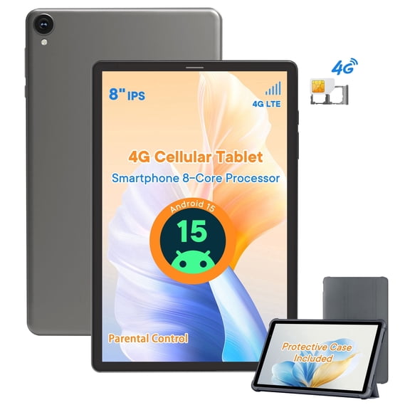 Android Tablet 8 inch,4G SIM Card Slot Unlocked, MediaTek Octa-Core, FHD IPS Display, 12GB+64GB+2TB Expandable, 5100mAh, 5G WiFi, GPS,Tablet with Cover Included (Gray))