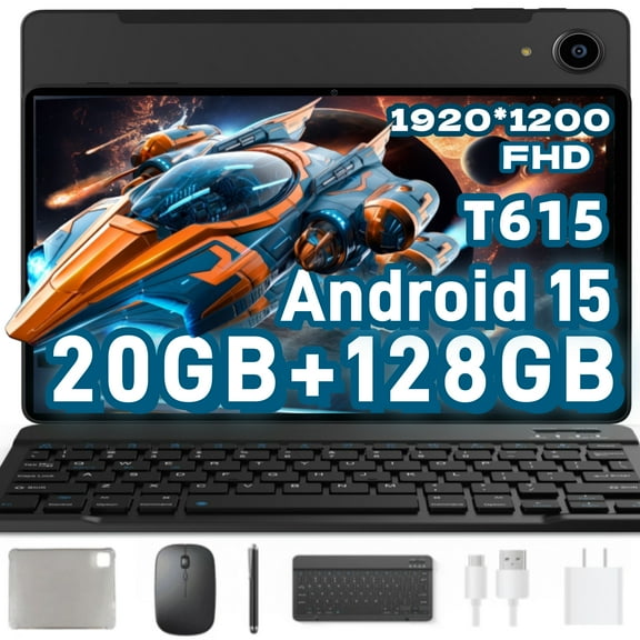 Tablet 2025 Newest Android 15 Tablet, 10 Inch Tablet,5G Wi-Fi Tablet Computer,2 In 1 Tablet with Keyboard, 128GB ROM+20(8+12)GB RAM+ 2TB Expand, Octa-Core Processor,1920 * 1200 IPS,Bluetooth,GPS,Gray