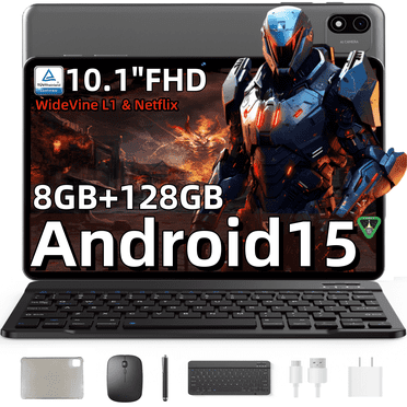 Headwolf 10" Android 15 2-in-1 Tablet with Keyboard, 8GB RAM, 128GB Storage, T606 Octa-Core, FHD Display, 6000mAh Battery