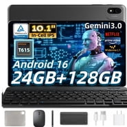Android Tablet, 10 Inch Tablet, Gemini Al 3.0 Android Tablets, 2 in 1 Tablet with Keyboard, 128GB ROM + 24(4+20)GB RAM + 2TB Expand, Octa-Core Processor, Bluetooth, GPS, Gray