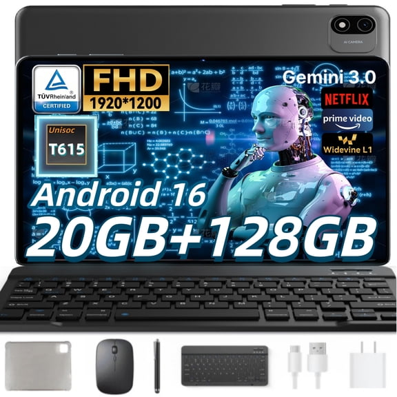 Android Tablet, 10 inch Tablet, Gemini Al 2.0 Android Tablets, 2 in 1 Tablet with Keyboard, 128gb ROM 20(8 12)gb RAM  2TB Expand, Octa-Core Processor,1920 * 1200 IPS,Bluetooth,Gps,Gray