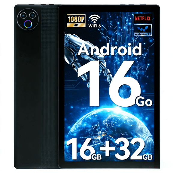 Android 16 10inch 5-Core Tablet,16GB Ram+32GB ROM +1TB Expand,IPS Display, Widevine L1, 5G Wifi, 5MP+8MP Camera, 5000mAh, Bluetooth 2.4,Black