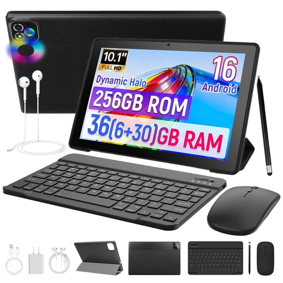 BUFO 10 Inch Gemini AI Tablet with Keyboard, 36GB+256GB, 6000mAh, WiFi 6, Dual Speaker Camera, Black