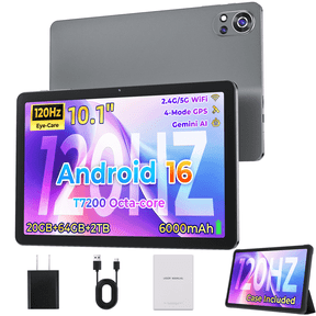 Android 16 Tablet,10 inch IPS 120Hz Display,20GB+64GB+2TB Expand,Tiger T7200 Octa-Core,6000mAh, 5G Wifi, GPS,Face ID, Android Tablet with Case Included ,Gray