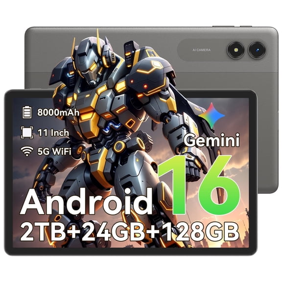 Android 16 Tablet,11 Inch Tablet with 24GB RAM 128GB ROM,Octa-Core T7250 Processor,90Hz Display,8000mAh Battery with Fast Charging & OTG Reverse Charge,Gemini AI Tablets,Smart Camera,2-Year Warranty
