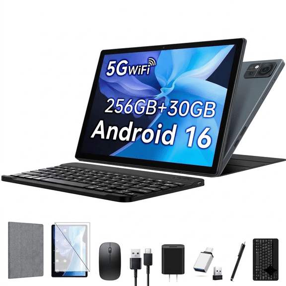 Android 16 Tablets 10 inch Tablet,30GB RAM 256GB ROM 2TB TF, MTK6769 Octa-Core AI Tableta,5G Wifi,Touch Screen,GPS,WiFi,Dual Camera,BT 5.0,7000mAh Battery,Electronics Tablets with Keyboard