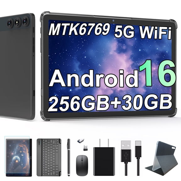 Android 16 Tablets 10 inch Tablet,30GB RAM 256GB ROM 2TB TF, MTK6769 Octa-Core AI Tableta,5G Wifi,Touch Screen,GPS,WiFi,Dual Camera,BT 5.0,7000mAh Battery,Electronics Tablets with Keyboard