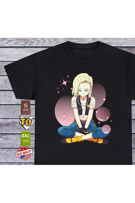 Android 18 Waifu Girl T Shirt Cosplay Tee Gift Ecchi 90s Anime Manga Japanese