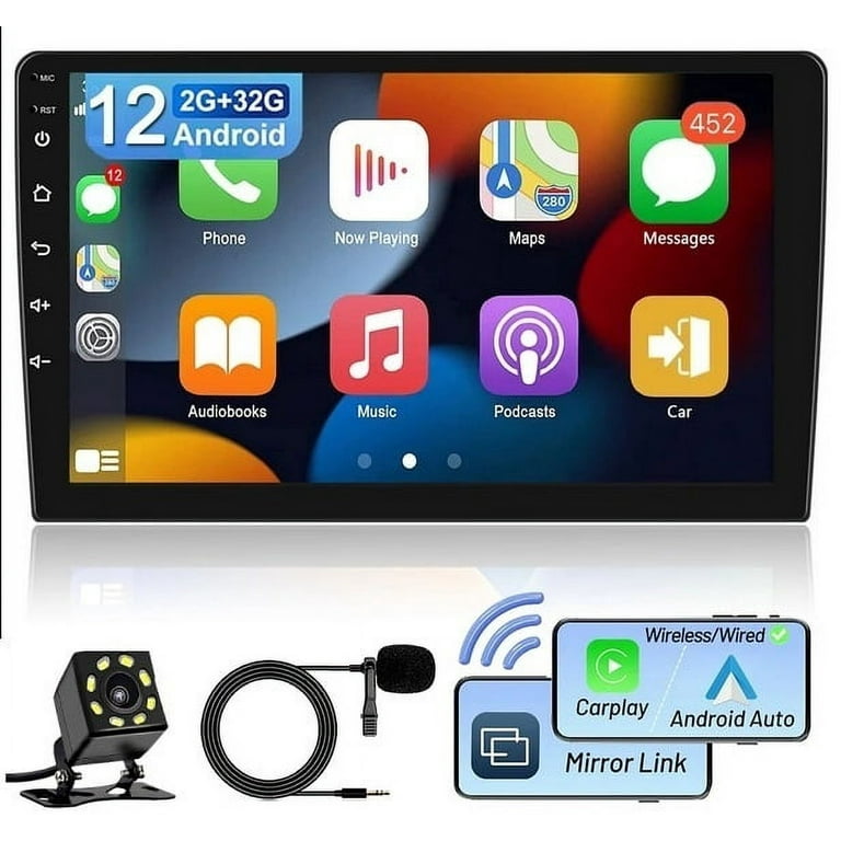 Android 2+32GB Car Stereo Wireless Carplay Android Auto Double Din Radio 9  1280*720 IPS Screen WiFi GPS Navigation Bluetooth USB FM/RDS Receiver AHD
