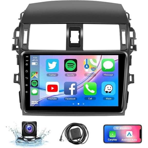 Android 2+32GB Car Stereo Wireless Carplay & Android Auto, 9 Inch Touchscreen, GPS for Toyota Corolla 2009-2013