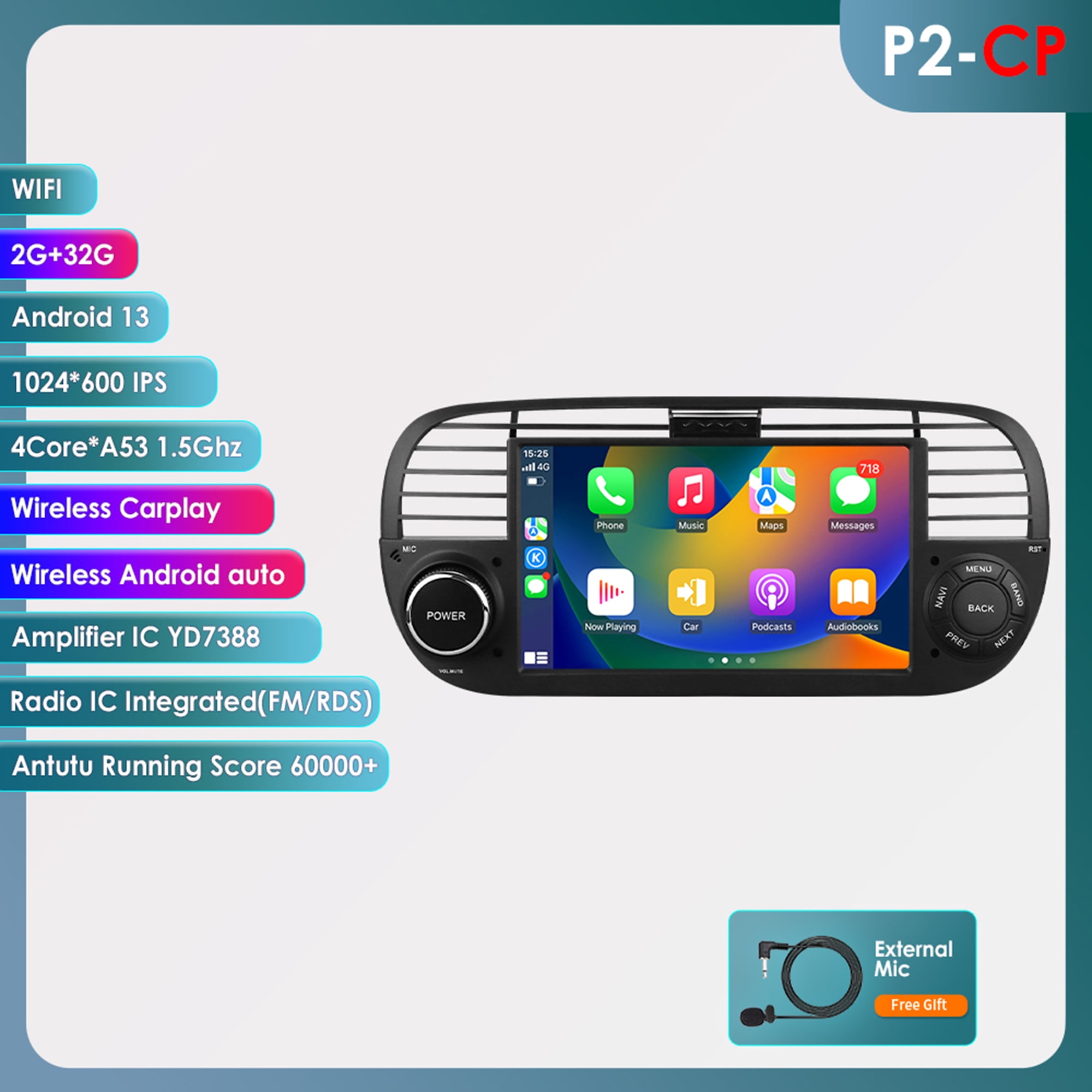 Adaptateur CarPlay & Android Auto Sans Fil Pour Fiat 500/500C/500E/Abarth (2007-2022) - Plug & Play