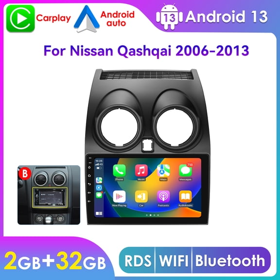 Android Auto Apple Carplay Bluetooth 2+32GB Wifi RDS Car Stereo Radio Head Unit Multimedia GPS Navigation Player For Nissan Qashqai 2006 2007 2008 2009 2010 2011 2012 2013