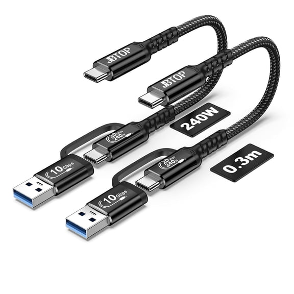 Android Auto A to C Cable 1ft [2Pack],2-in-1 USB C 3.1 Gen 2 Fast Charge & Data Transfer USB CarPlay Cable, Coatible with iPhone 16 15 Pro Max, Galaxy S23, Pixel 9 Pro XL