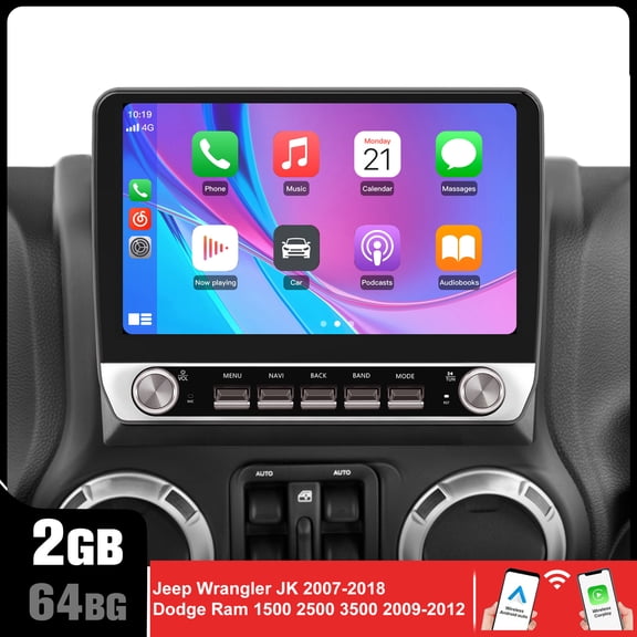 Android Car Radio Stereo for Jeep Wrangler 2007-2018 with 10.6 Touchscreen and Knob Controls Wireless CarPlay Android Auto GPS Bluetooth WiFi Backup camera AM/FM