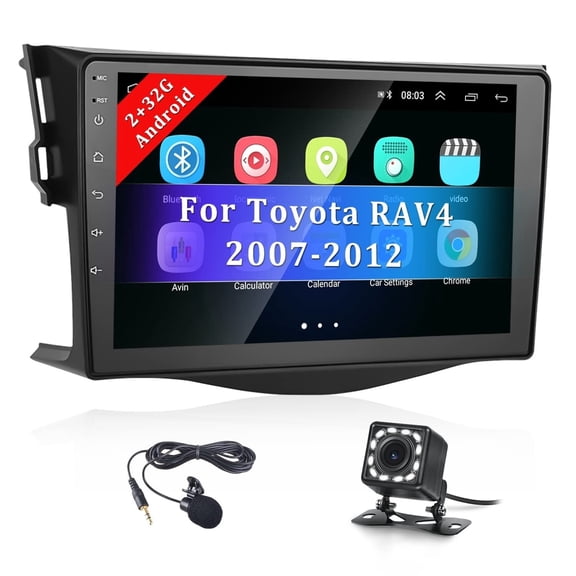 Android Car Radio for Toyota RAV4 2007 2008 2009 2010 2011 2012 Double Din Car Stereo with 9 Inch Touchscreen Bluetooth GPS Navigation Head Unit with FM EQ WiFi Mirror Link SWC Backup Camera 2G+32G