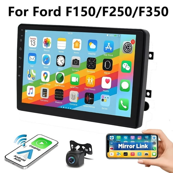 Android Car Radio for Ford F150/F250/F350 2006-2014 Car Stereo with Wireless CarPlay Android Auto GPS Navigation Bluetooth FM with Backup Camera Mic