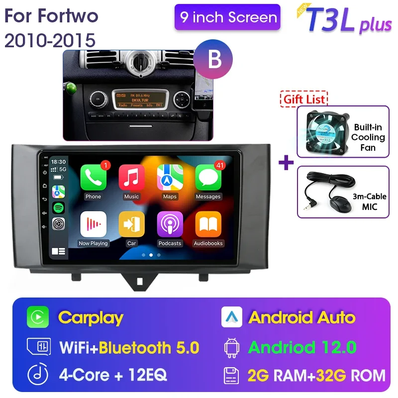 Autoradio Android 13 Per Smart Fortwo 451 - 9 Pollici Con Carplay Wireless - Foto 2