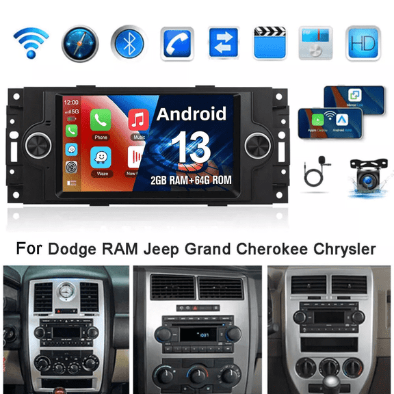 Android Car Stereo for Dodge Ram Chrysler 2006-2008, 6.5" Touch Screen Bluetooth Radio with GPS Navigation Support FM/RDS SWC USB Airplay Android Mirrorlink