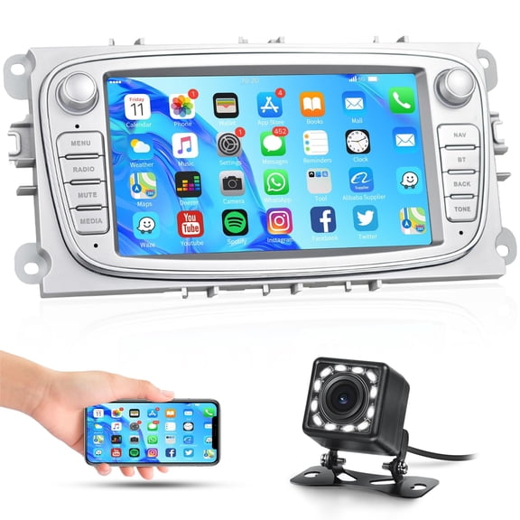Android Car Stereo for Ford Focus 7 Inch Touch Screen Car Radio with GPS Navigation Bluetooth WIFI/FM Radio/Dual USB for Ford Focus Mondeo C-MAX S-MAX Galaxy II Kuga