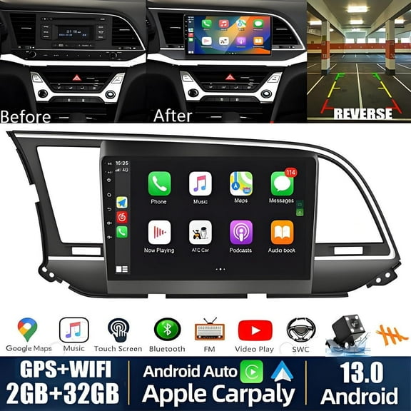 Android Car Stereo for Hyundai Elantra 2016 2017 2018 with Carplay Android Auto Mirror Link 9 inch Touchscreen Radio Head Unit FM RDS HiFi Bluetooth WiFi GPS + AHD Backup Camera