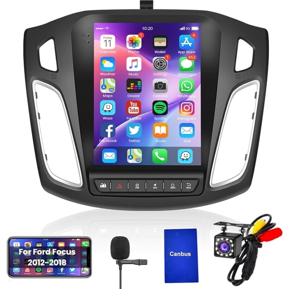 Android Car Stereo Radio for 2012 2013 2014 2015 2016 2017 2018 Ford Focus, Vertical HD IPS Touch Screen Bluetooth Radio with Mirror Link GPS Navigation Wifi FM Radio Backup Camera Mic