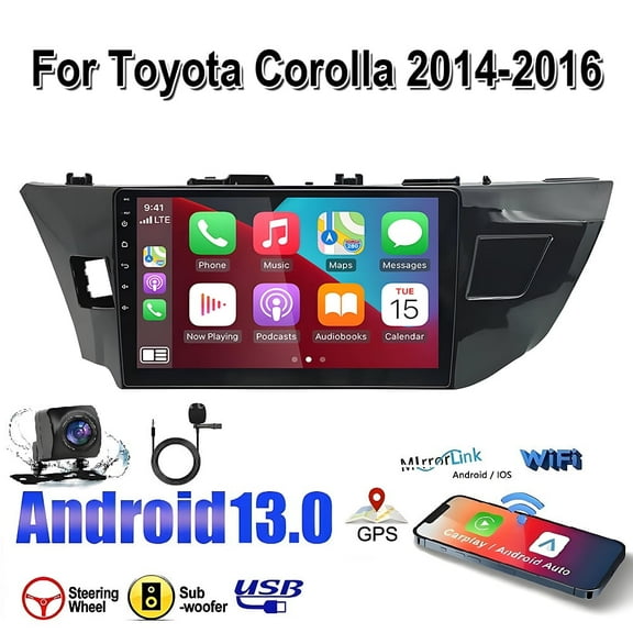 Android Car Stereo for Toyota Corolla 2014-2016 with Wireless Carplay Android Auto WiFi GPS Navigation Mirror Link HiFi Audio 10.1 Inch Touchscreen Car Radio