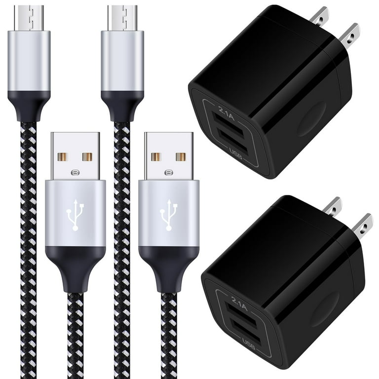 Android Charger 2 Pack 2.1A Dual Port USB Charging Block Charger Plug with 6FT Fast Charging Micro USB Cable Phone Chargers Android Cord for Samsung Galaxy S7 S6 S5 J7V J7 J8 Note