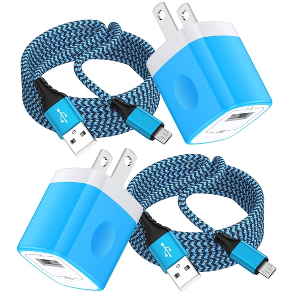 Android Charger Cable,Micro USB Cable 2 Pack 6FT USB A to Micro Cable with 2-Pack USB Wall Charger, KIGPOZI Fast Charging USB Plug Compatible with Samsung Galaxy S7 S6 J8 J7 Note 5,Kindle, LG (Blue)