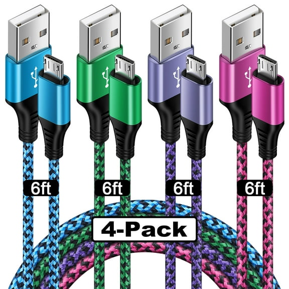 Micro Usb Cable 6ft Micro Charger Cable,HopePow 4Pack Android Charging Cable Nylon Braided High Speed Fast Charging Cord USB Charger Android Usb to Micro Usb Cables 6ft Charge&Sync for Samsung Galaxy