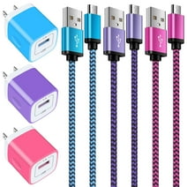Android Charger Micro-USB Cable 6ft, HopePow 3PCS USB Wall Charger Adapter Plug with 3PCS Micro Cables High Speed Fast Charging Cable Usb Micro Cable with Fast Charger Block