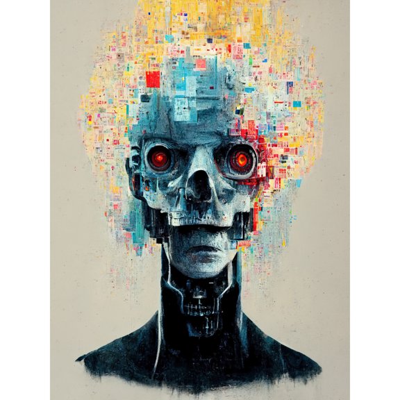 Android Cyborg AI Skull With Infrared Eyes Large Wall Art Poster Print Thick Paper 18X24 Inch