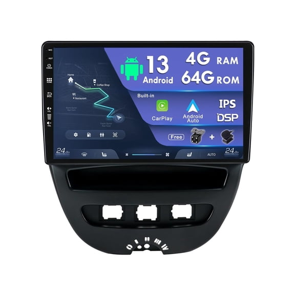 Android Double Din Car Stereo for Toyota Aygo/Peugeot 107/Citroen C1 2005-2014 Head Unit | 10" IPS 4G+64G | Free Camera+Mic | Support Carplay BT GPS Sat Nav DAB RDS WIFI SWC