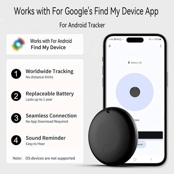 Android GPS vehicle tracker, covert vehicle tracking device, no subscription required, car tracker compatible with Find My function, with audio function, suitable for children, keys, dogs, l