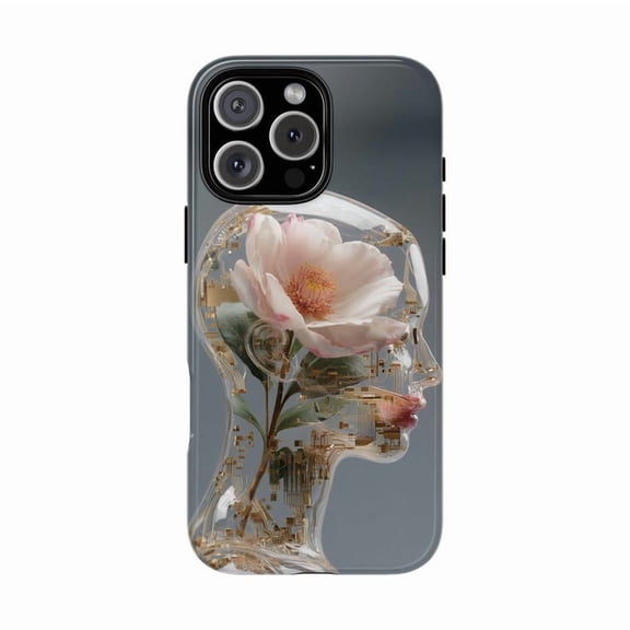 Android Human Flowers Circuit Futuristic Transparent Art Case with iPhone 17 to 11 Pro Max