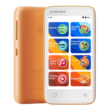 Android MP3 MP4 Player for Kids, 4" Touchscreen Bluetooth & WiFi , with Spotify, Spotify Kids, Amazon Music, Audible & Parental Controls, Tangerine