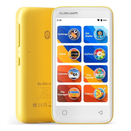 Android MP3 MP4 Player for Kids, 4" Touchscreen Bluetooth & WiFi , with Spotify, Spotify Kids, Amazon Music, Audible & Parental Controls, Yellow