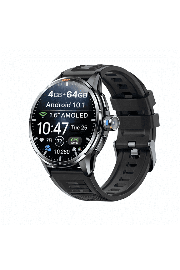 Android Smart Watch with 1.6" AMOLED Display, GPS, 2MP Rotating Camera, 950mAh Battery 4GB+64GB
