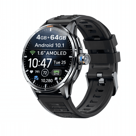 Android Smart Watch with 1.6" AMOLED Display, GPS, 2MP Rotating Camera, 950mAh Battery 4GB+64GB