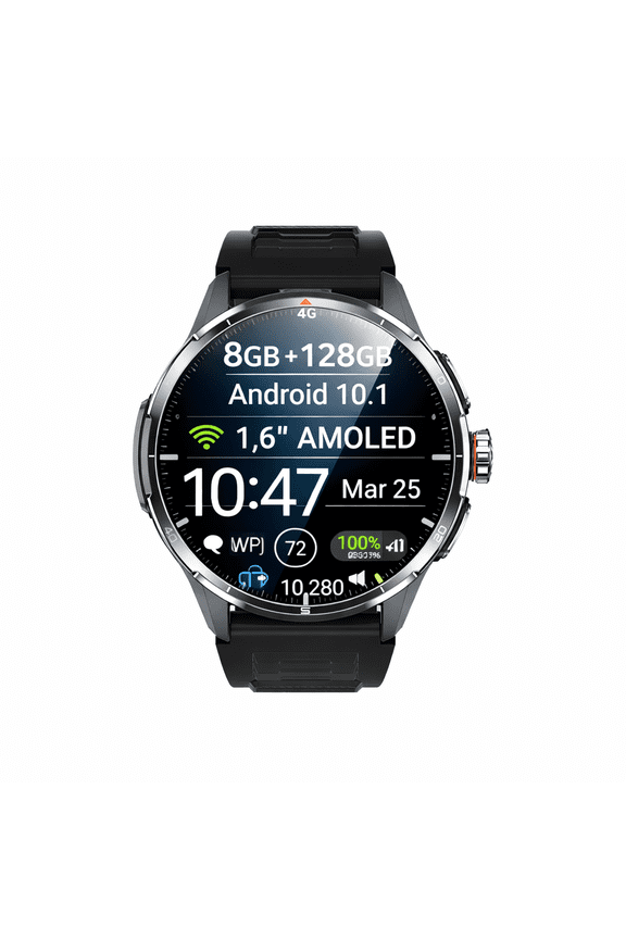 Android Smart Watch with 1.6" AMOLED Display, GPS, 2MP Rotating Camera, 950mAh Battery 8GB+128GB